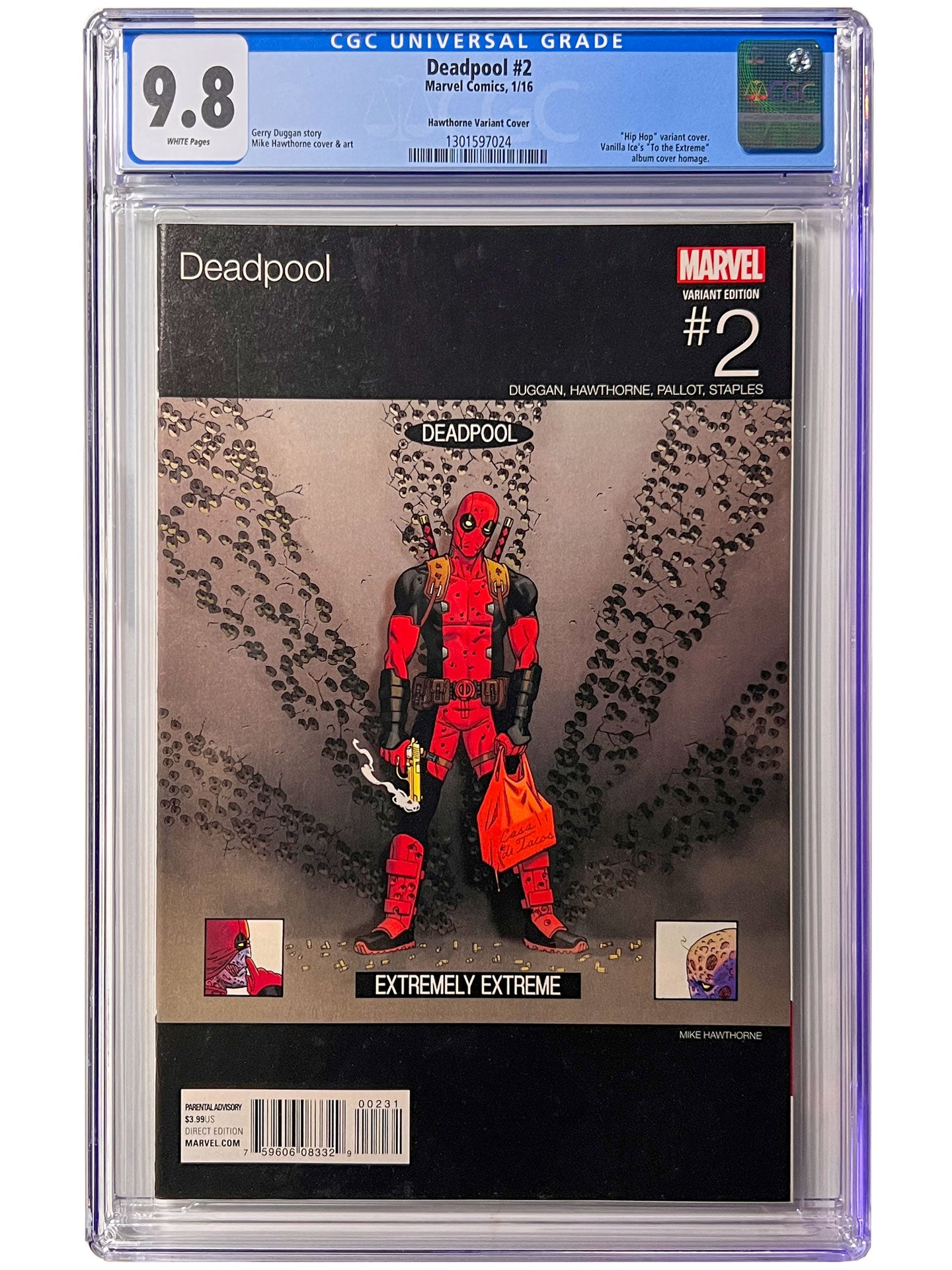 Deadpool #2 CGC 9.8 Hawthorne 1:100 Hip-Hop Variant Vanilla Ice Homage Rare