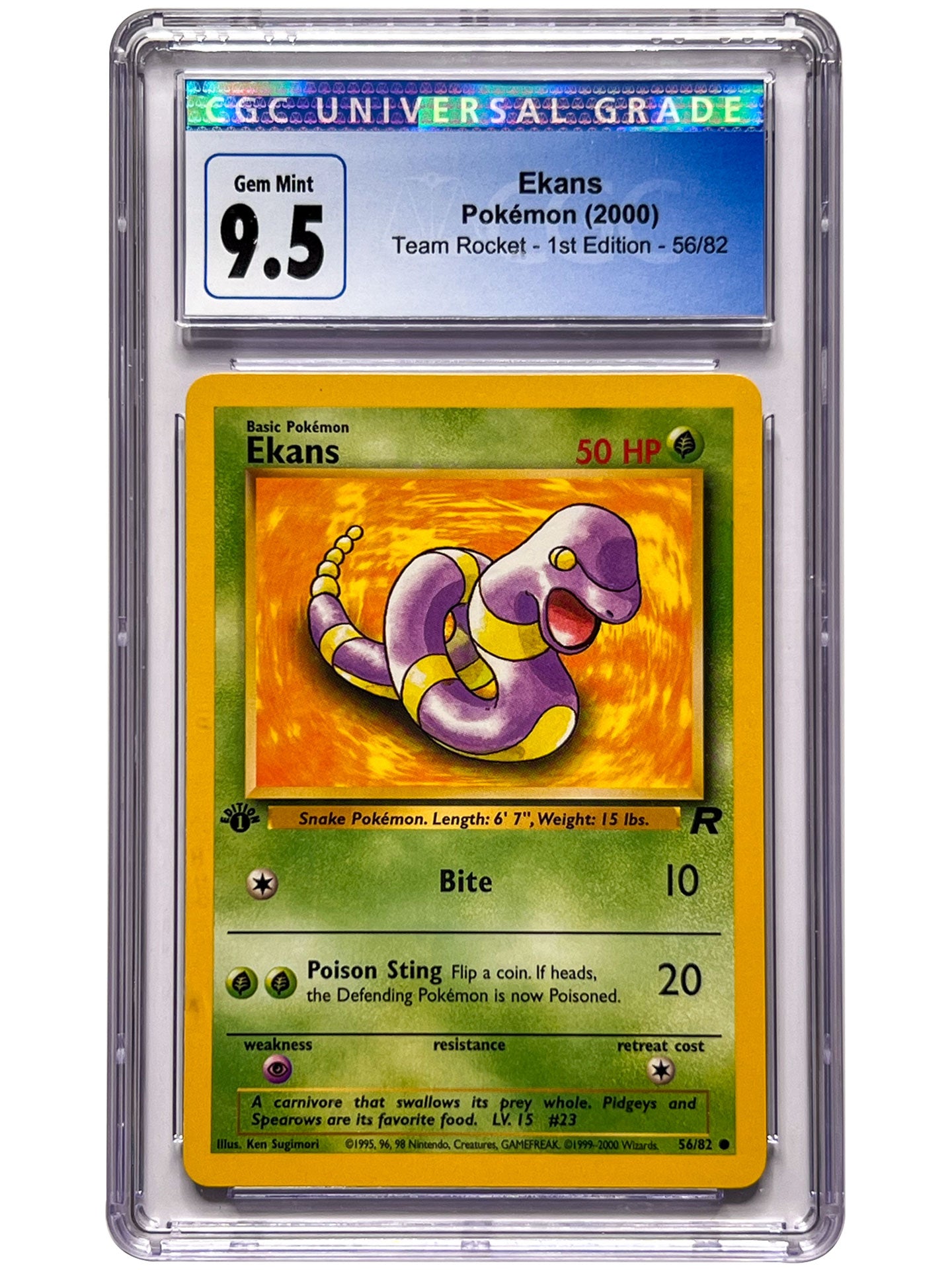 Pokemon Ekans Team Rocket 1st Edition 2000 56/82 CGC 9.5 Blue GEM MINT Chrizm Comics & Collectibles Pokemon Ekans Team Rocket 1st Edition 2000 56/82 CGC 9.5 Blue GEM MINT Chrizm Comics & Collectibles