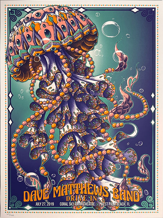 Dave Matthews Band Drive-In West Palm Beach, FL 2019 Concert Poster by Bioworkz