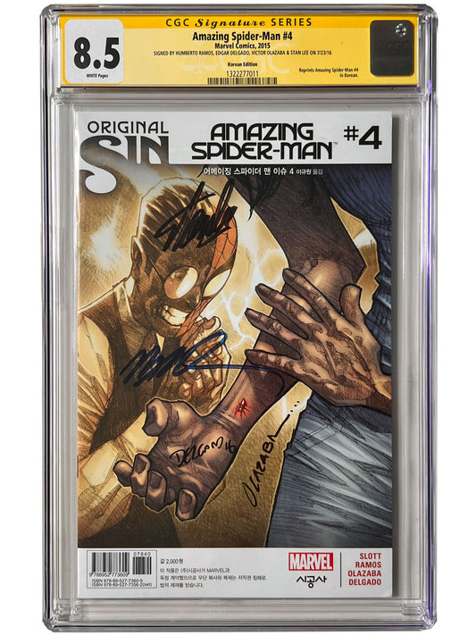 Amazing Spider-Man #4 KOREAN Edition 1st App SILK CGC SS 8.5 4x Signed STAN LEE