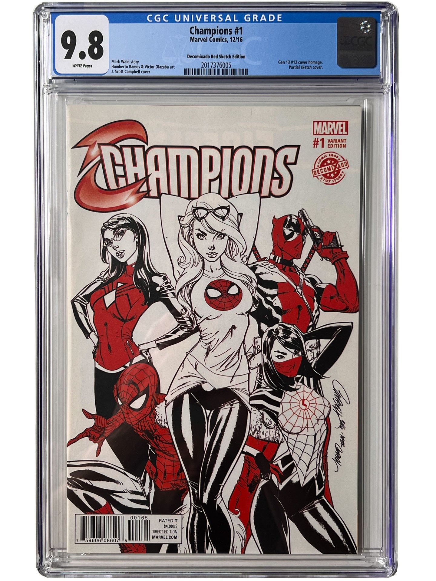 Champions #1 Campbell Decomixado Red Sketch Variant CGC 9.8