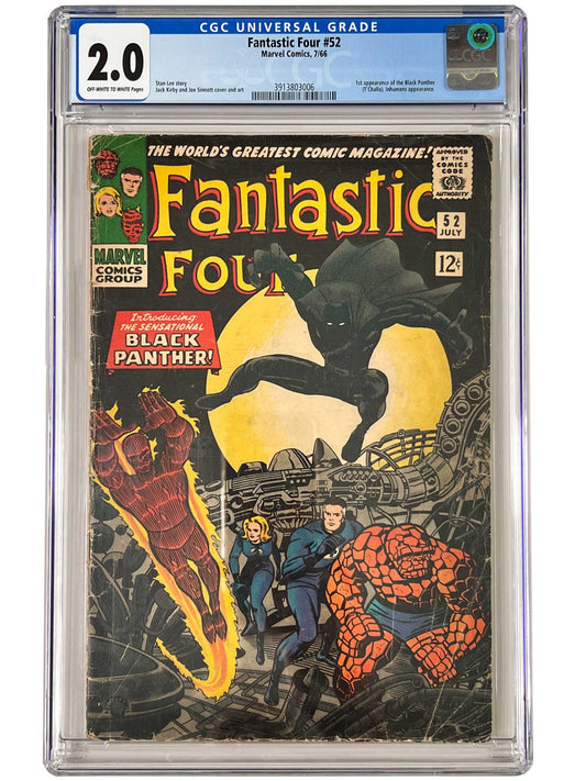 Fantastic Four #52 1st App of Black Panther CGC 2.0 Marvel Comics 1966 Stan Lee