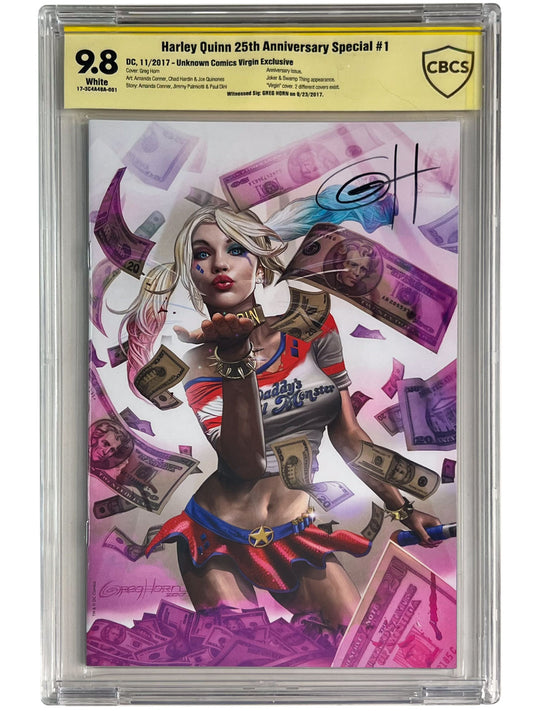 Harley Quinn 25th Anniversary Special #1 Unknown Virgin Pink Edition CBCS SS 9.8 Signed by Greg Horn