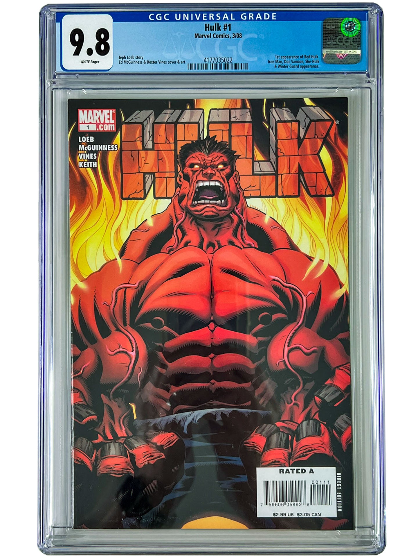 Hulk #1 CGC 9.8 - 1st App Red Hulk Thunderbolt Ross - Marvel Comics 2008