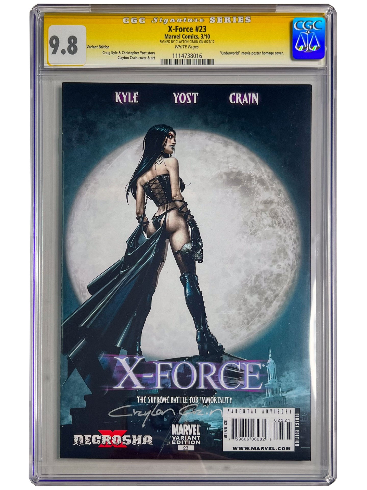 X-Force #23 Variant Edition CGC SS Graded 9.8 Crain Underworld Homage 1:15 HTF
