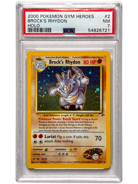 Pokemon Brock's Rhydon Gym Heroes 2000 002/132 Holo Rare PSA 7