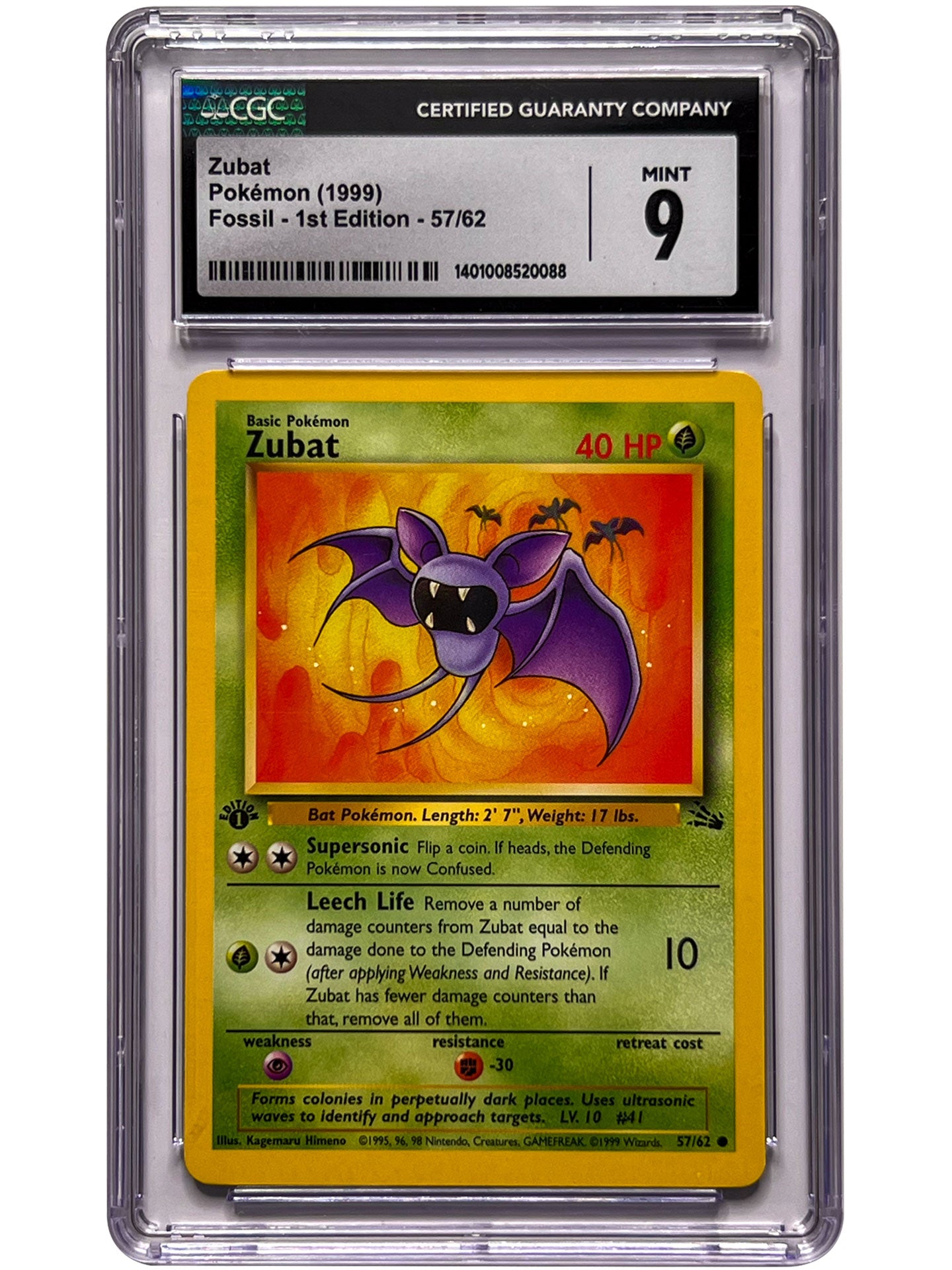 Pokemon Zubat Fossil 1st Edition 1999 57/62 CGC 9